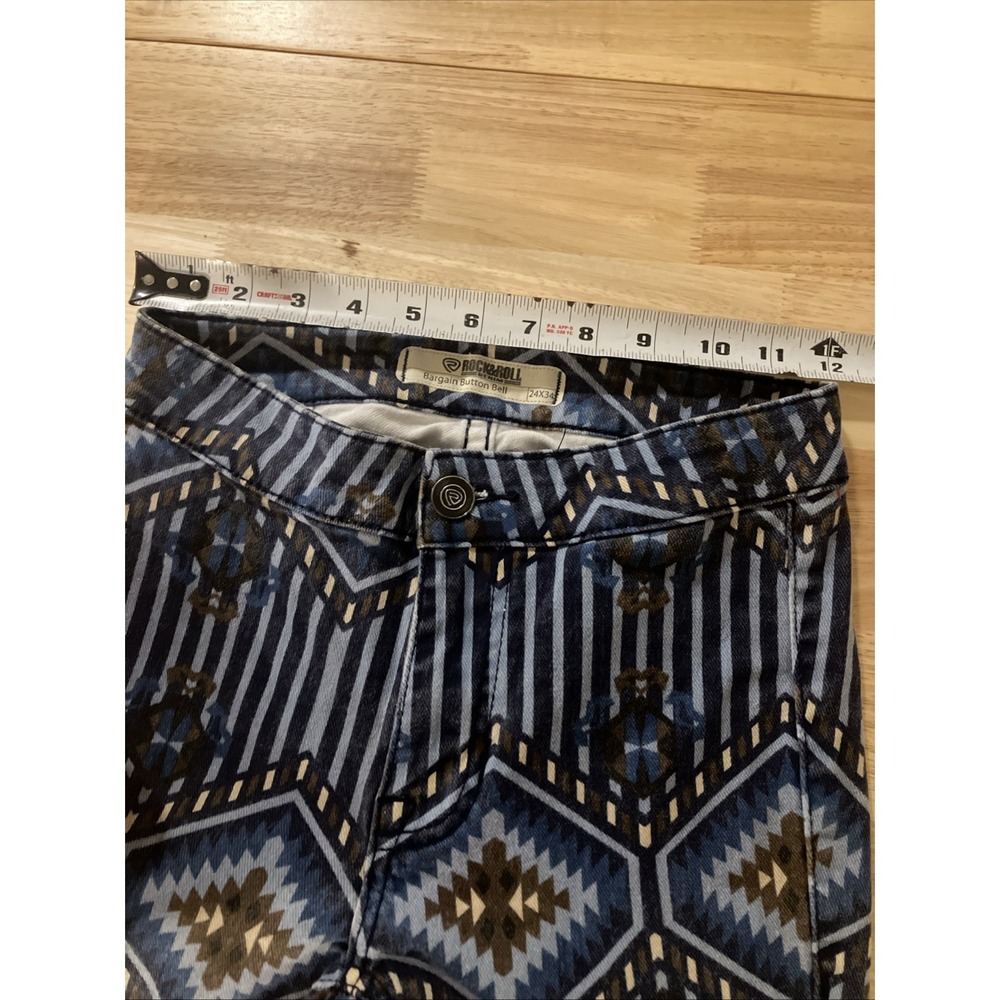 Rock & Roll Denim Bell Jeans Womens 24 30" Inseam Blue Flare Aztec Print - Picture 4 of 12